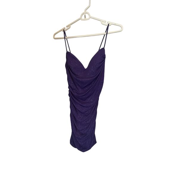 Windsor Purple Glitter Ruched Homecoming Dress - Picture 1 of 4